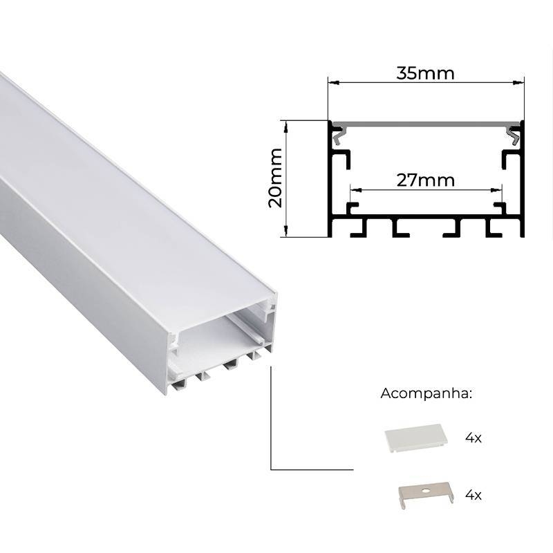 Perfil Sobrepor Nordecor Vast Branco 35x20mm Barra 2 metros 4345