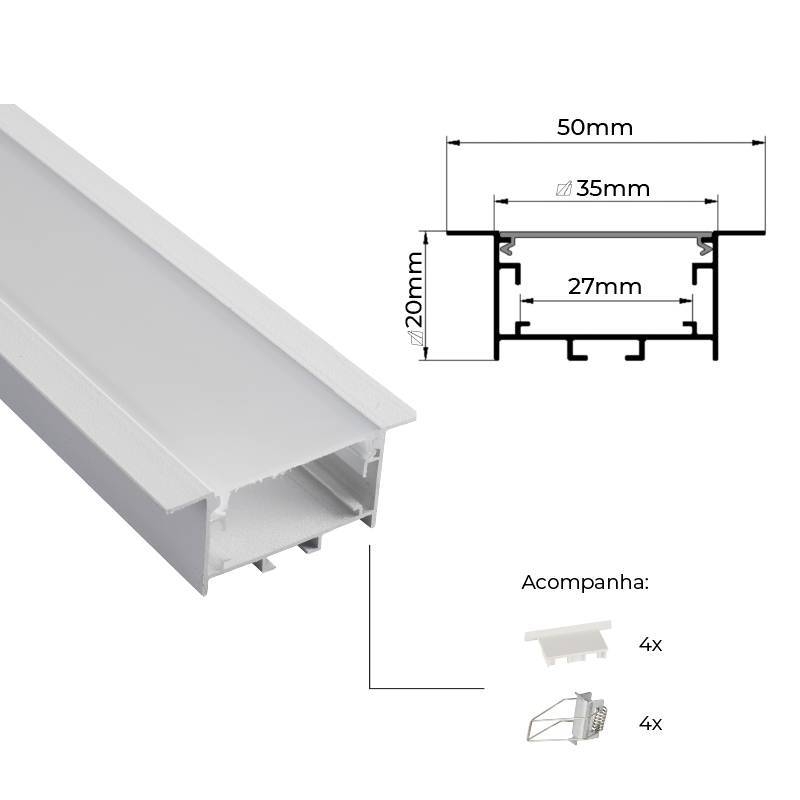 Perfil Embutir Nordecor Vast Branco 50x20mm Barra 2 metros 4341