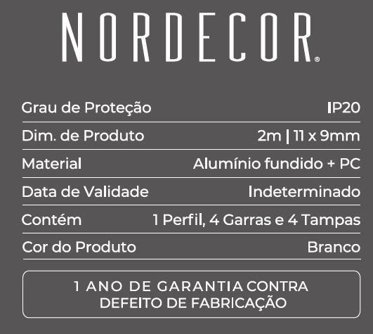 Perfil Embutir Nordecor Lite Branco 11x9mm Barra 2 metros 4309