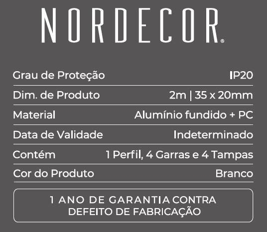 Perfil Sobrepor Nordecor Vast Branco 35x20mm Barra 2 metros 4345