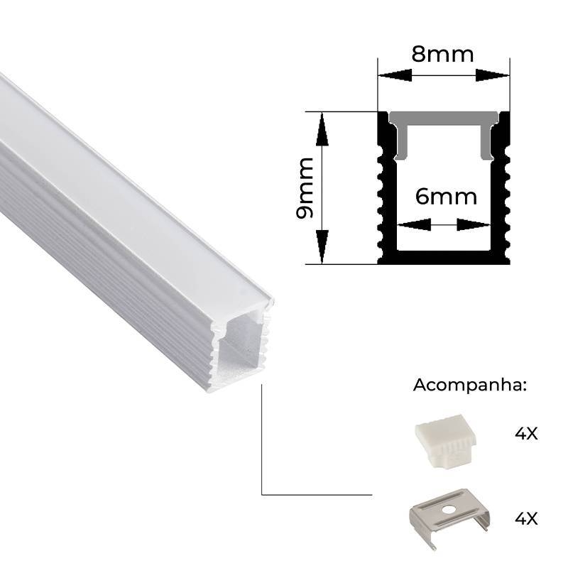 Perfil Sobrepor Nordecor Lite Branco 8x9mm Barra 2 metros 4313