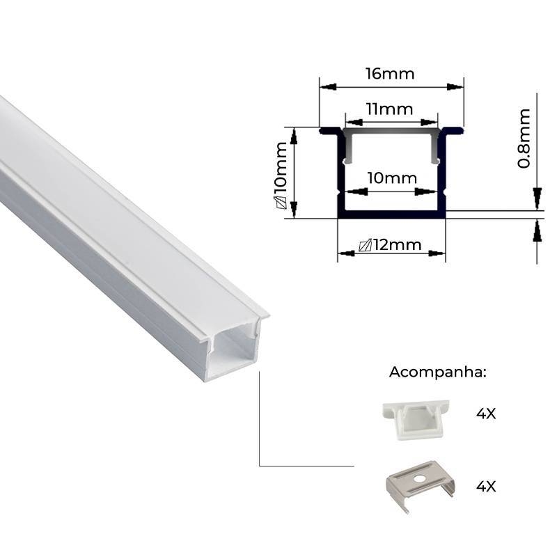 Perfil Embutir Nordecor Axis Branco 16x10mm Barra 2 metros 4317