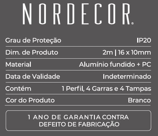 Perfil Embutir Nordecor Axis Branco 16x10mm Barra 2 metros 4317
