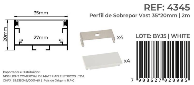 Perfil Sobrepor Nordecor Vast Branco 35x20mm Barra 2 metros 4345