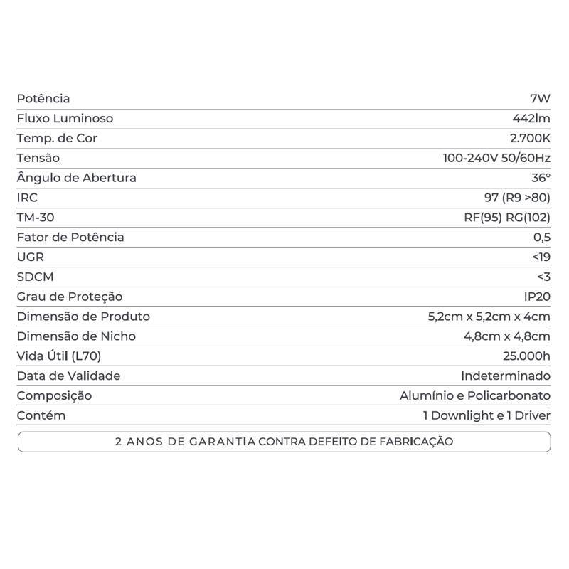 Embutido Nordecor Powerlux 4 Focos 7 watts Branco 2700K IRC97 36° Bivolt 52x52x40mm 80012