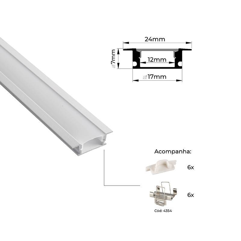 Perfil Embutir Nordecor Mov Branco 24x7mm Barra 3 metros 4327