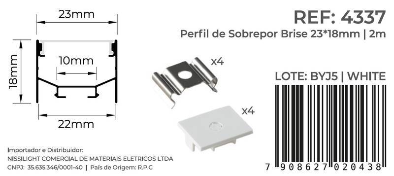 Perfil Sobrepor Nordecor Brise Branco 23x18mm Barra 2 metros 4337