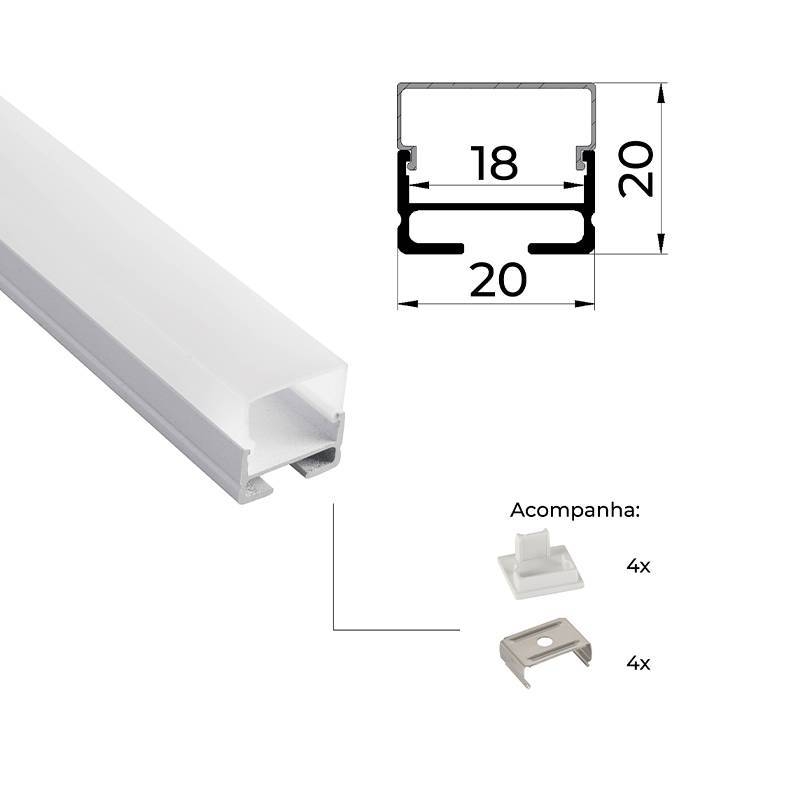 Perfil de Sobrepor Nordecor Vetro Branco 20x20mm Barra de 2 metros 4305