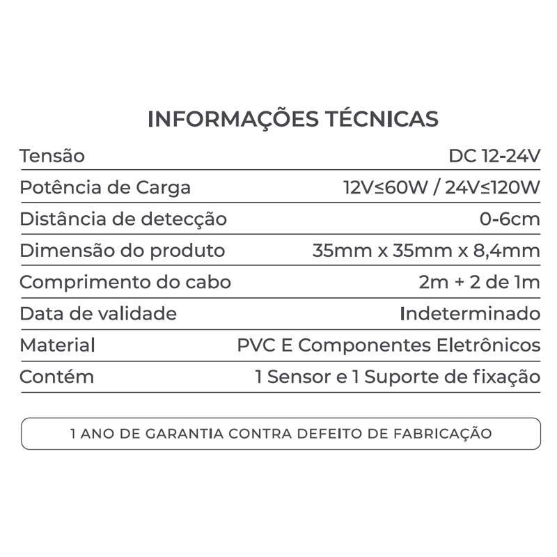 Sensor Nordecor Invisível Touch/Varredura para Moveis 12/24V 2 Metros 7399