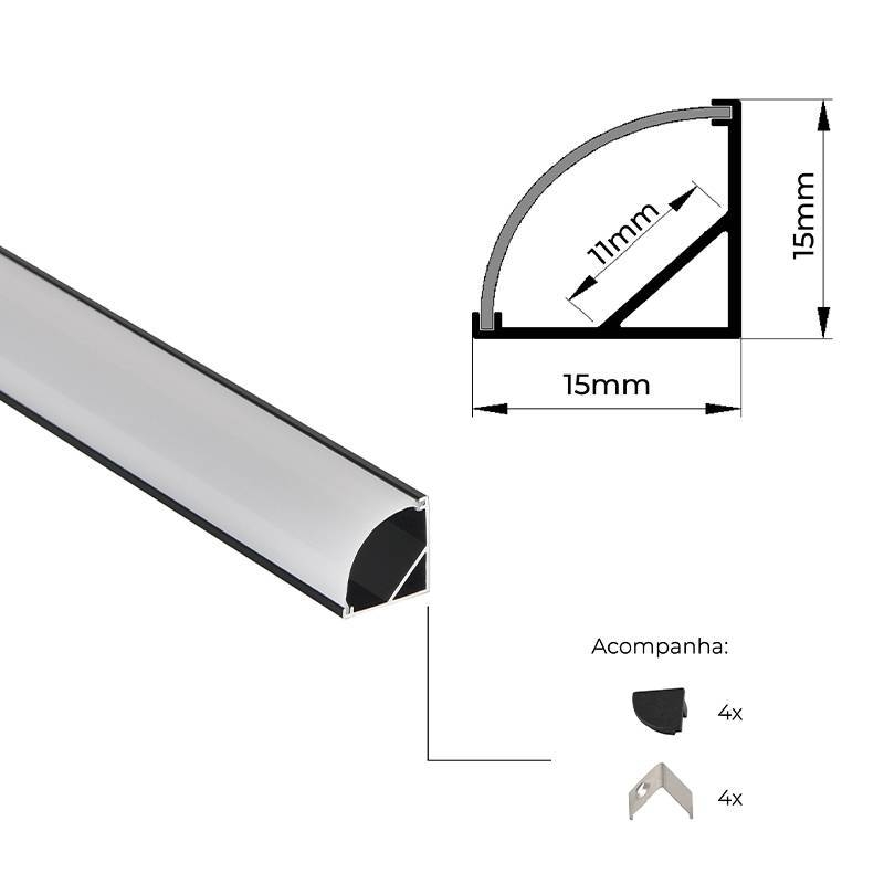 Perfil de Canto Nordecor Aris Preto 15x15mm Barra de 2 metros 4350
