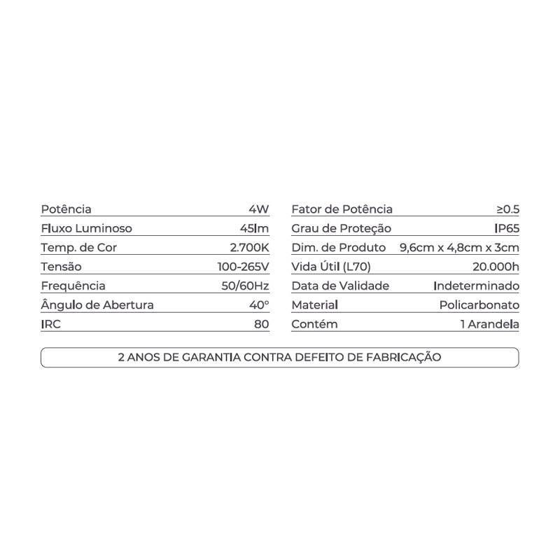 Arandela Nordecor Flou Duo 4 watts 2700K 40° IP65 Branco 96x48x30mm 2980