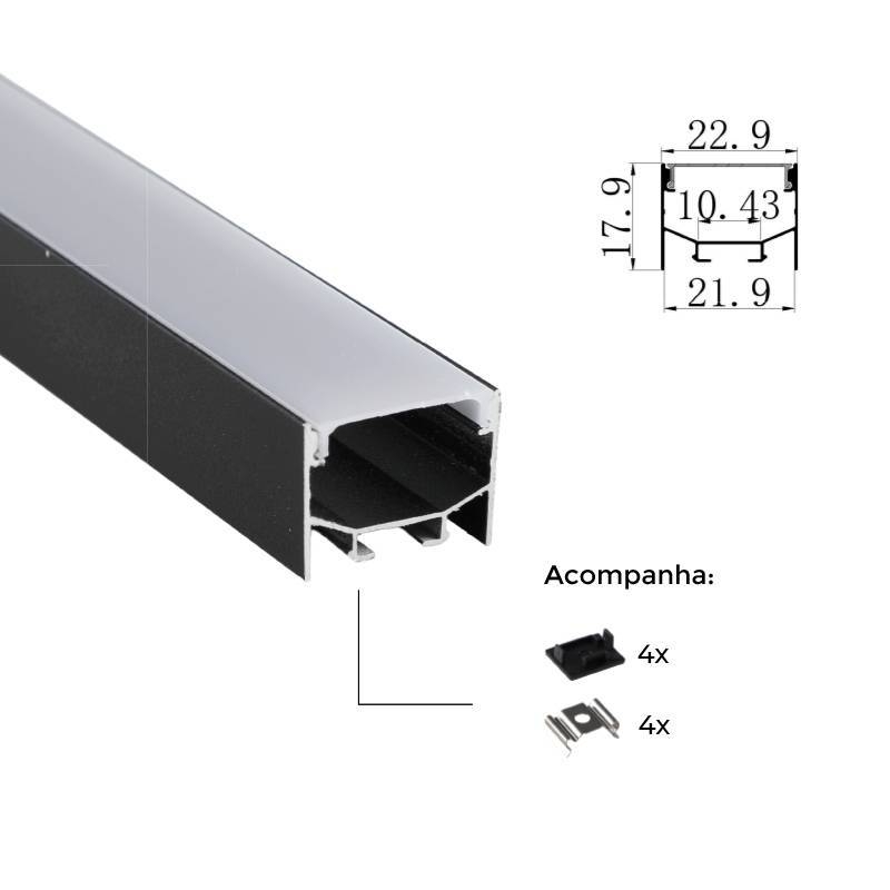Perfil Sobrepor Nordecor Brise Preto 23x18mm Barra 2 metros 4338
