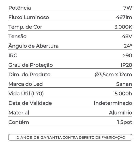 Spot Magnético Nordecor Kay In 7 watts 3000K 48V  IRC90 24° Preto Ø35x120mm 6853