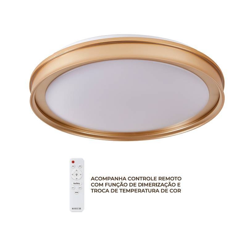 Plafon Nordecor Glyner 33 watts Multitemperatura Dourado Fosco Ø500x70mm 90035