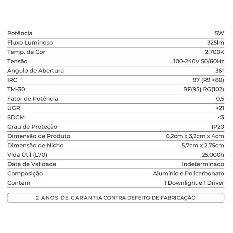 Embutido Nordecor Powerlux 3 Focos 5 watts Preto 2700K IRC97 36° Bivolt 62x32x40mm 80005