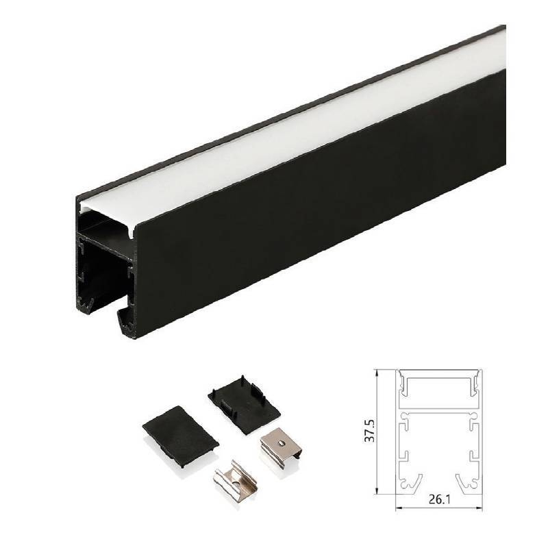 Perfil de Sobrepor Nordecor Fusy Preto 37x26mm Barra de 2 metros Alojamento para Fonte Slim 4291