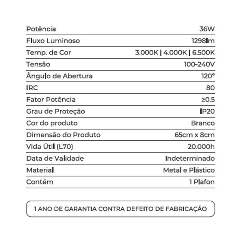Plafon Nordecor Rivy 36 watts Multitemperatura Branco 650x80mm 90015