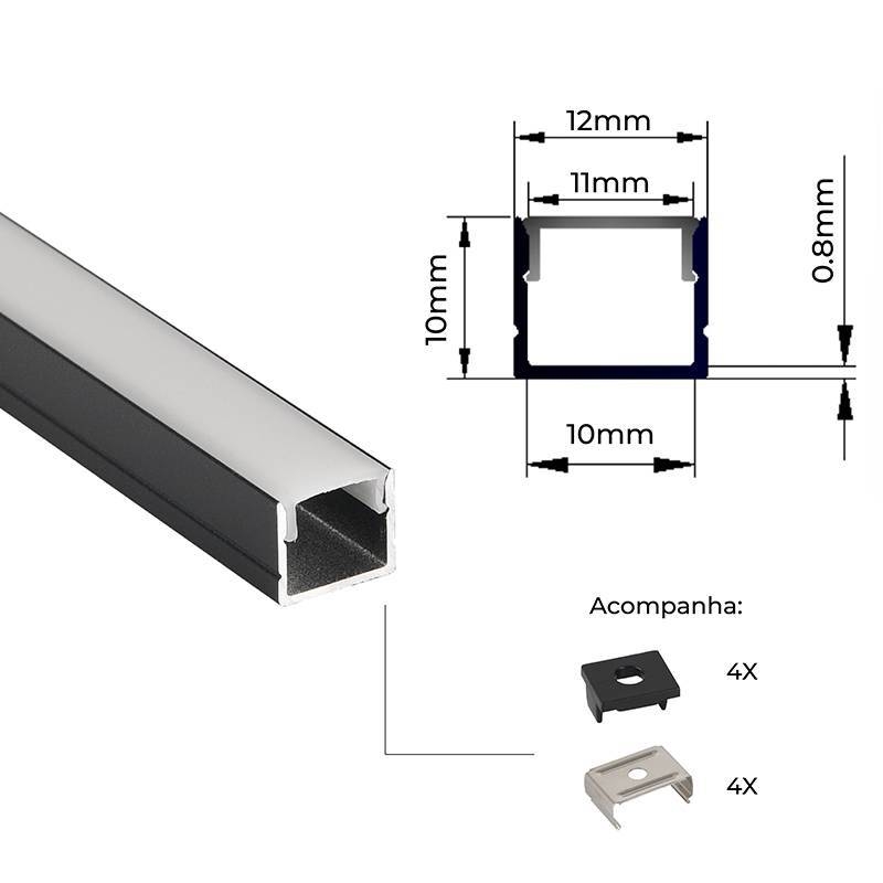 Perfil Sobrepor Nordecor Axis Preto 12x10mm Barra 2 metros 4322