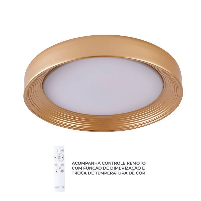 Plafon Nordecor Veta 36 watts Multitemperatura Dourado Ø500x105mm 90021