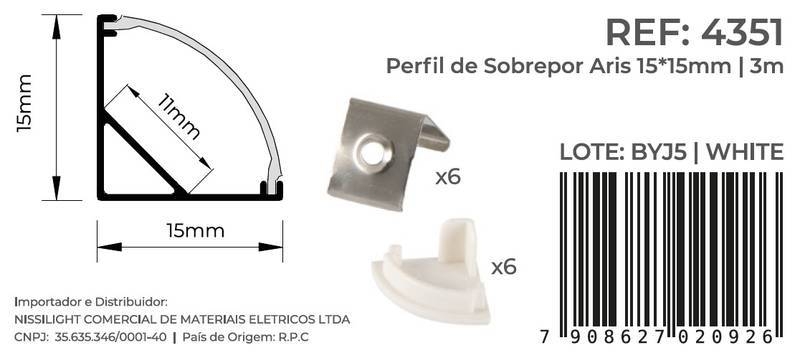 Perfil de Canto Nordecor Aris Branco 15x15mm Barra de 3 metros 4351