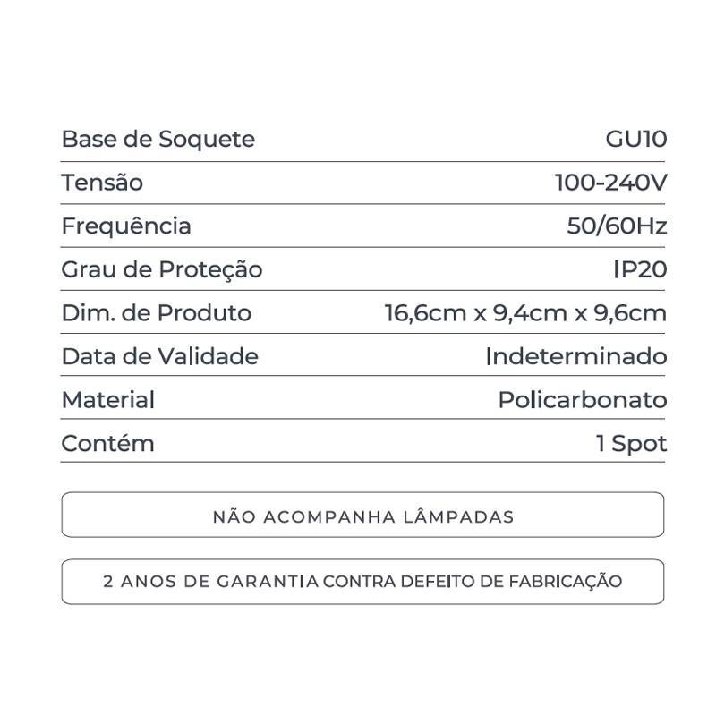 Spot Sobrepor Nordecor Loyo 2L MR16 Branco 166x94x96mm 6984