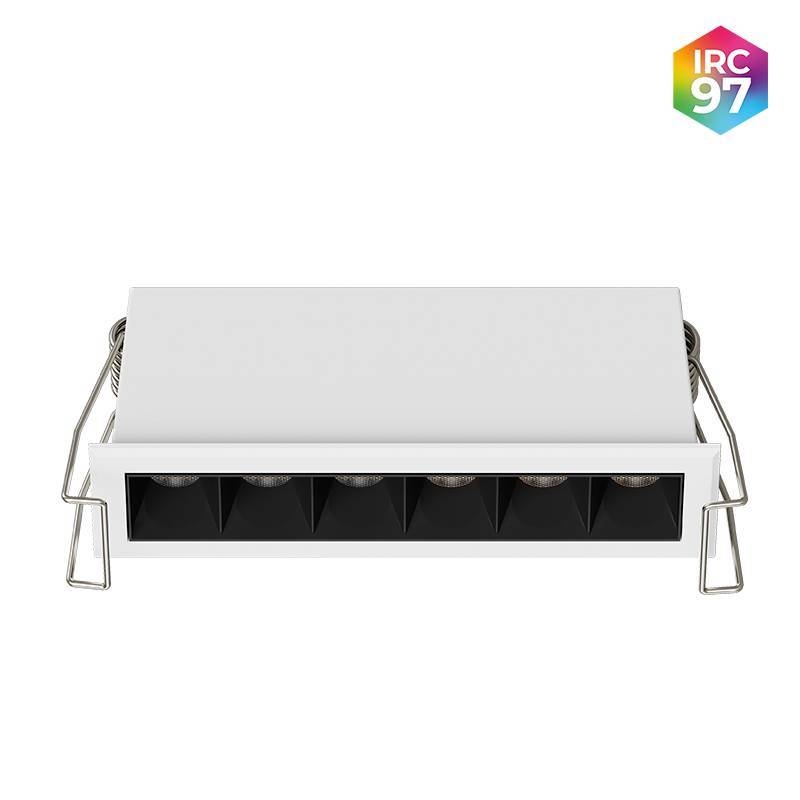 Embutido Nordecor Powerlux 6 Focos 8 watts Branco e Fundo Preto 2700K IRC97 36° Bivolt 109x32x40mm 80007