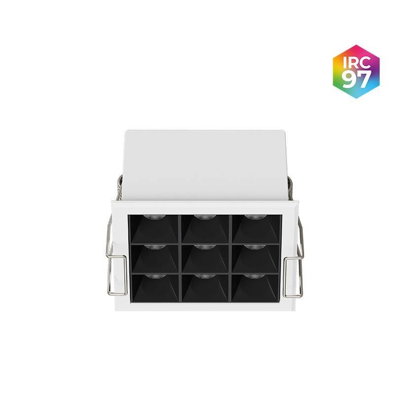 Embutido Nordecor Powerlux 9 Focos 12 watts Branco e Fundo Preto 2700K IRC97 36° Bivolt 71x71x40mm 80016