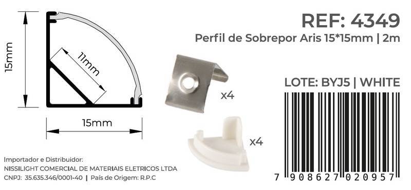 Perfil de Canto Nordecor Aris Branco 15x15mm Barra de 2 metros 4349
