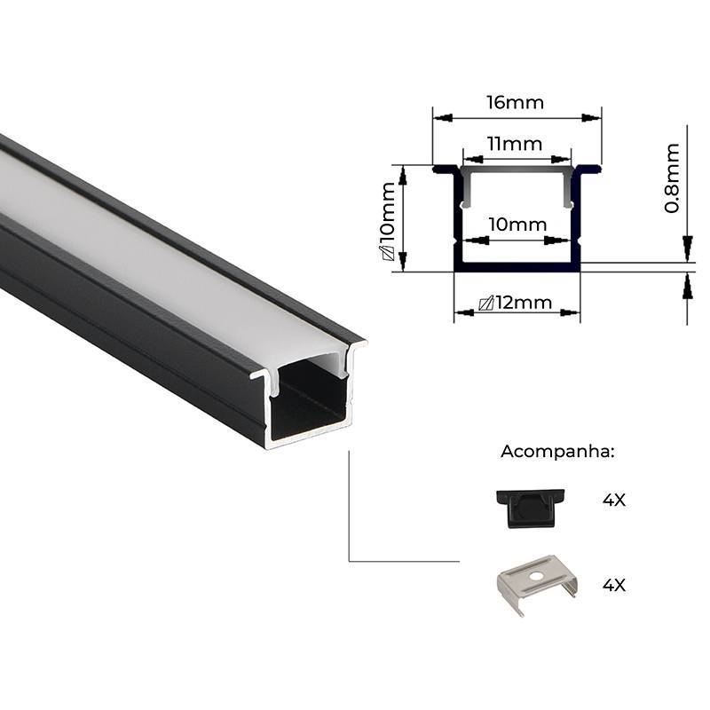 Perfil Embutir Nordecor Axis Preto 16x10mm Barra 2 metros 4318