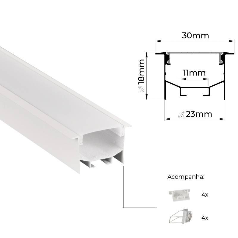 Perfil Embutir Nordecor Brise Branco 30x18mm Barra 2 metros 4333