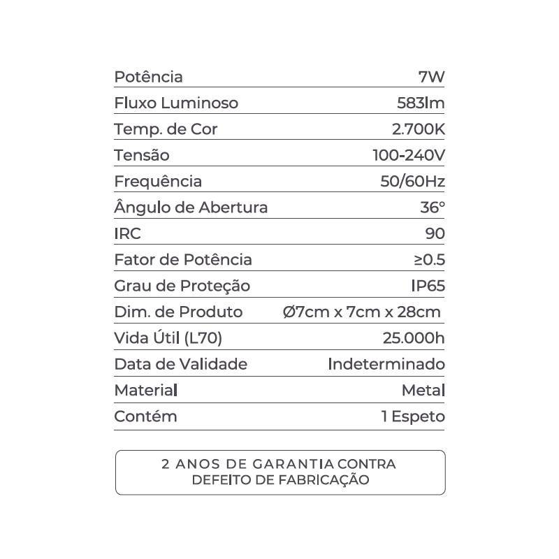 Espeto de Jardim Nordecor Hager 7 watts 2700K 36° IRC90 IP65 Preto Ø70x280mm 80019