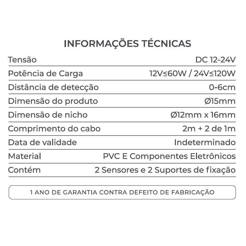 Sensor de Abertura de 2 Portas Nordecor para Moveis 12/24V 2 Metros 7398