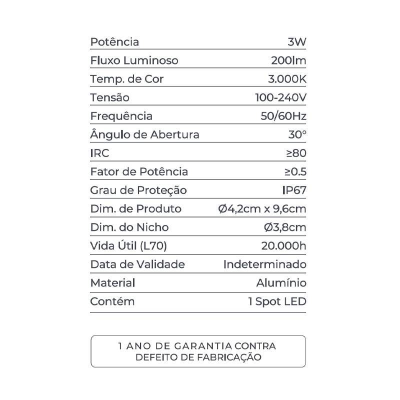 Embutido de Solo Nordecor Pinne Redondo 3 watts 3000K 30° IP67 Alumínio Ø42x92mm 6970