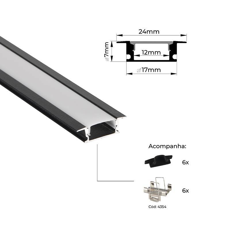 Perfil Embutir Nordecor Mov Preto 24x7mm Barra 3 metros 4328