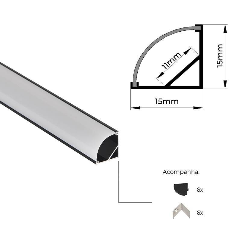 Perfil de Canto Nordecor Aris Preto 15x15mm Barra de 3 metros 4352