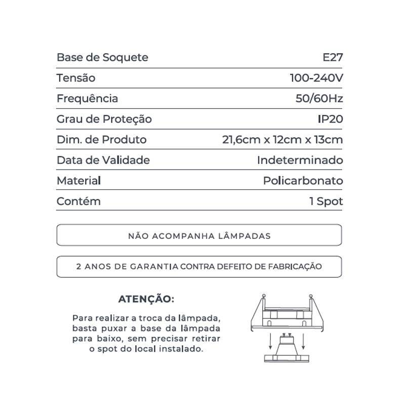 Spot Sobrepor Nordecor Loyo 2L AR70 Preto 216x120x130mm 6989