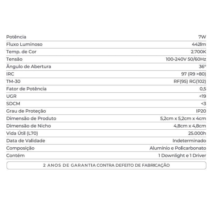 Embutido Nordecor Powerlux 4 Focos 7 watts Preto 2700K IRC97 36° Bivolt 52x52x40mm 80014