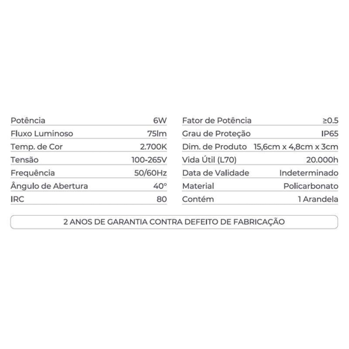 Arandela Nordecor Flou Tri 6 watts 2700K 40° IP65 Preto 156x48x30mm 2983