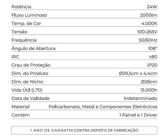 Painel Embutir Recuado Nordecor Kais 24 watts 4000K Preto Bivolt Ø295x44mm 4283