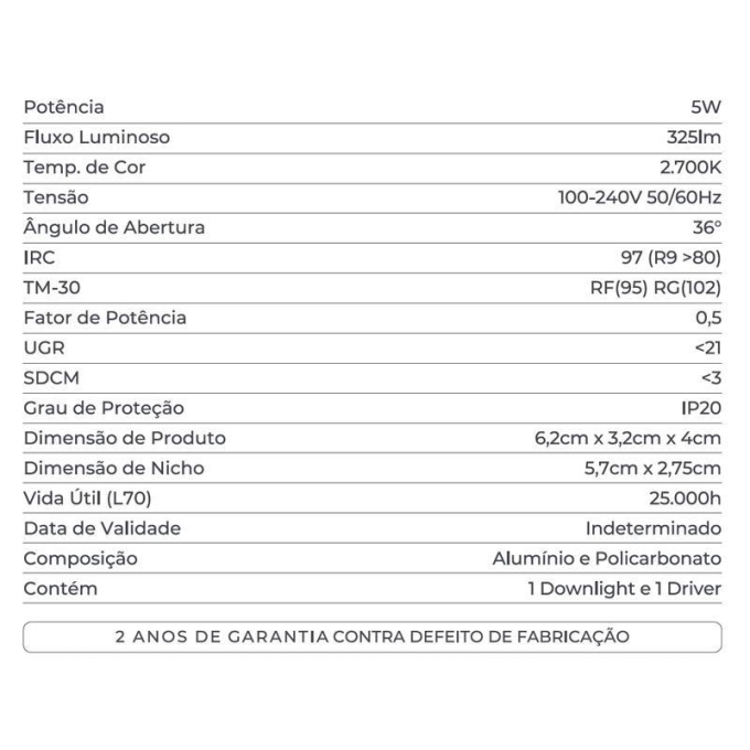 Embutido Nordecor Powerlux 3 Focos 5 watts Preto 2700K IRC97 36° Bivolt 62x32x40mm 80005