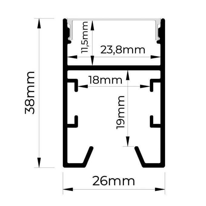 Perfil de Sobrepor Nordecor Fusy Branco 37x26mm Barra de 2 metros Alojamento para Fonte Slim 4290