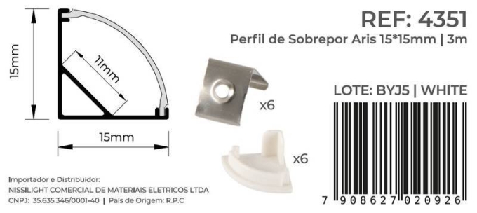 Perfil de Canto Nordecor Aris Branco 15x15mm Barra de 3 metros 4351