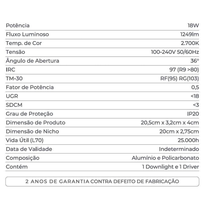 Embutido Nordecor Powerlux 12 Focos 18 watts Preto 2700K IRC97 36° Bivolt 109x32x40mm 80011