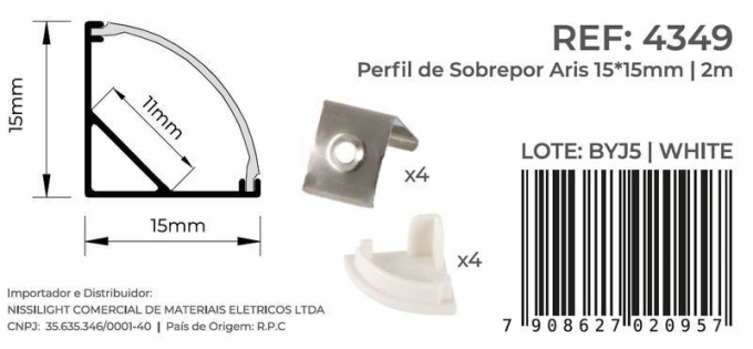 Perfil de Canto Nordecor Aris Branco 15x15mm Barra de 2 metros 4349
