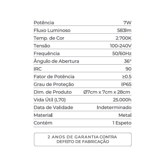 Espeto de Jardim Nordecor Hager 7 watts 2700K 36° IRC90 IP65 Preto Ø70x280mm 80019