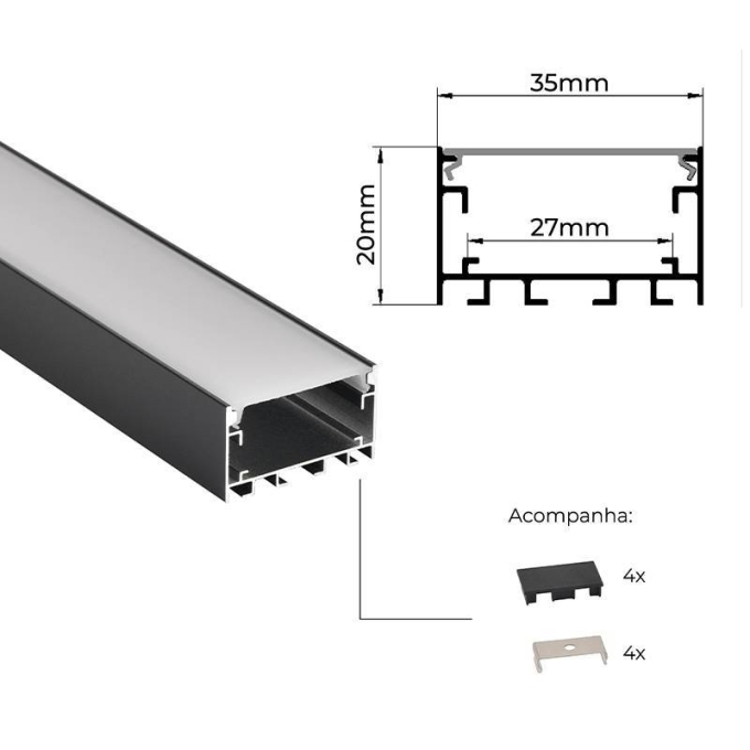 Perfil Sobrepor Nordecor Vast Preto 35x20mm Barra 2 metros 4346