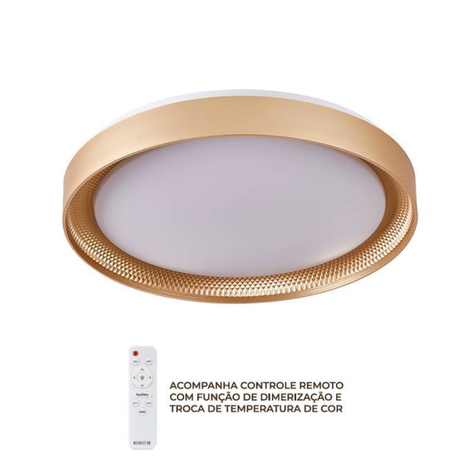 Plafon Nordecor Zyra 33 watts Multitemperatura Dourado Fosco Ø490x70mm 90033