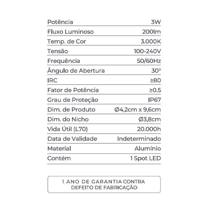 Embutido de Solo Nordecor Pinne Redondo 3 watts 3000K 30° IP67 Alumínio Ø42x92mm 6970
