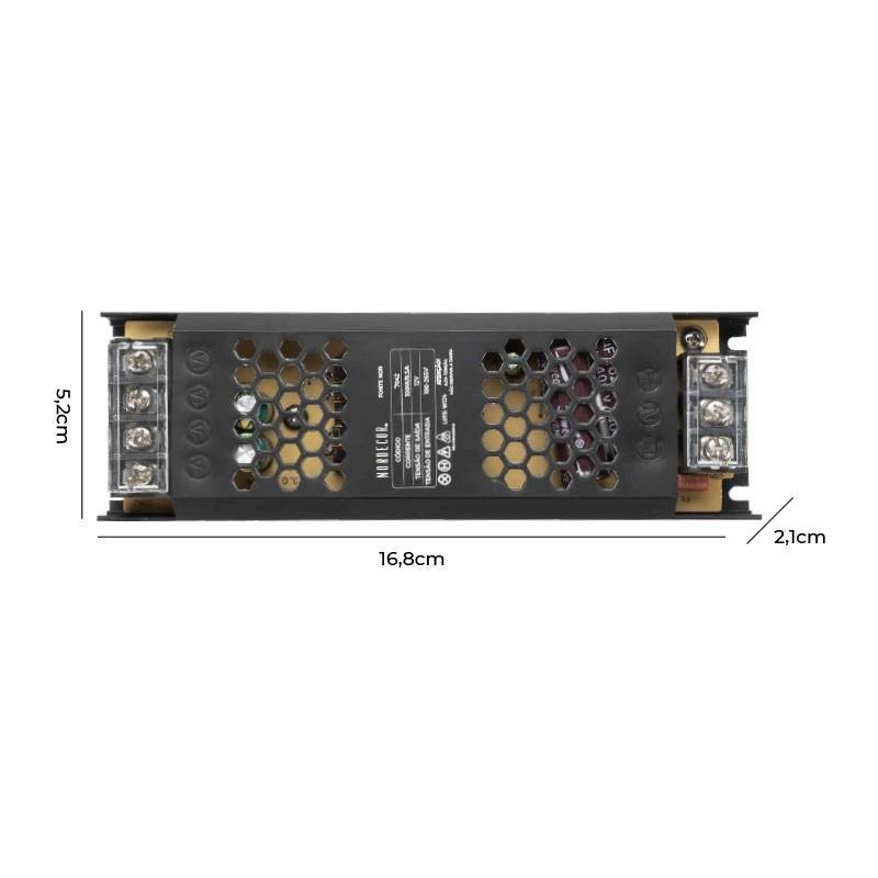 Fonte 12V Nordecor 8,5A 100 watts IP20 Bivolt 168x52x21mm 7042