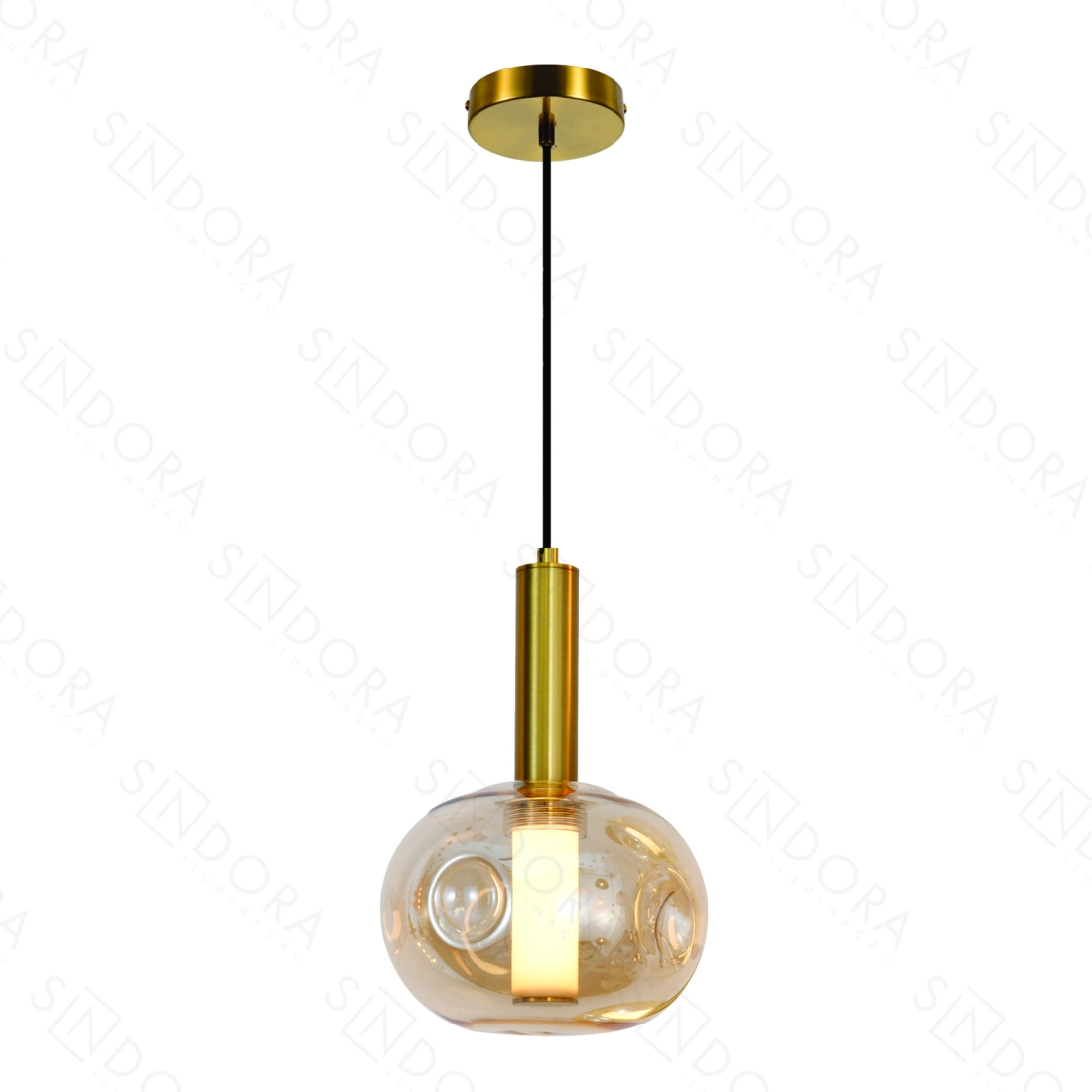Pendente Sindora Metal Dourado e Vidro Amber 5 watts 3000K Ø110x170mm DCD04180